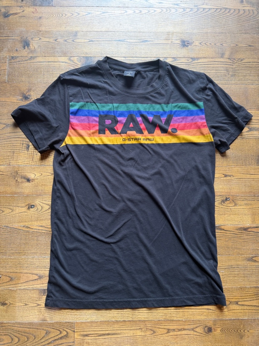 G-Star Black Short-Sleeve Tee with Rainbow Stripe RAW. Logo pride tee shirt
